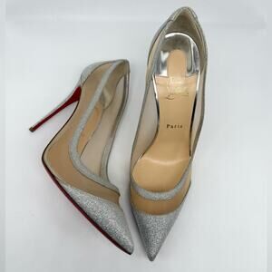 Christian Louboutin Silver Glitter Leather Mini Rete Galativi 100mm Pumps EU 42